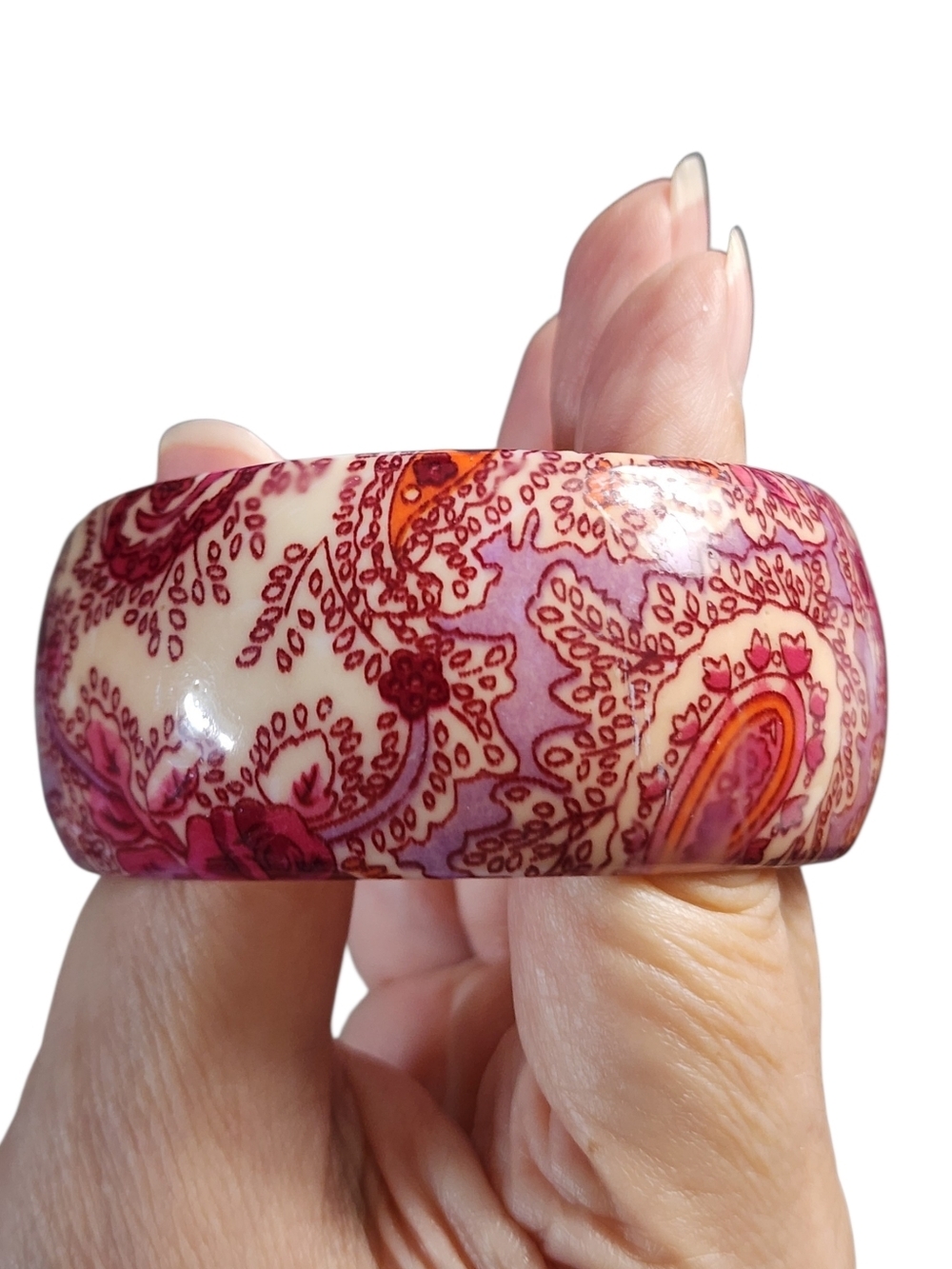 Pink Paisley Resin Bangle Bracelet